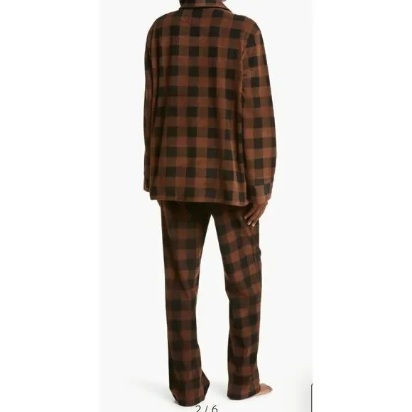 SKIMS Fleece‎ Plaid Top & Pant Sleep Set In Jasper Buffalo Check 2X NWT In Box